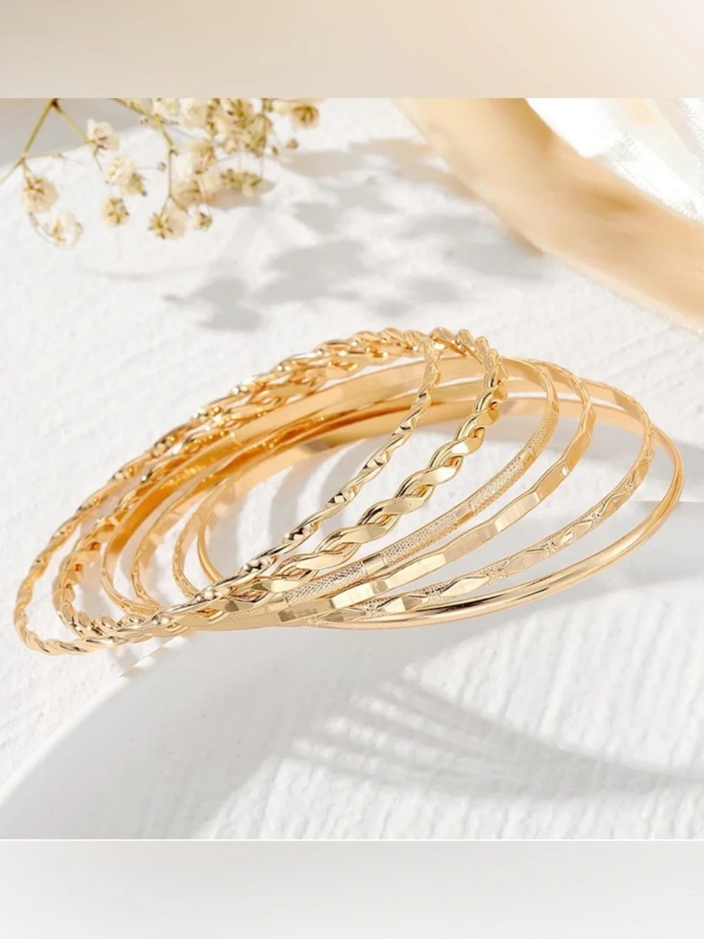 NWT~6pc 14k Gold Layering Stackable Bangle Bracelet Set